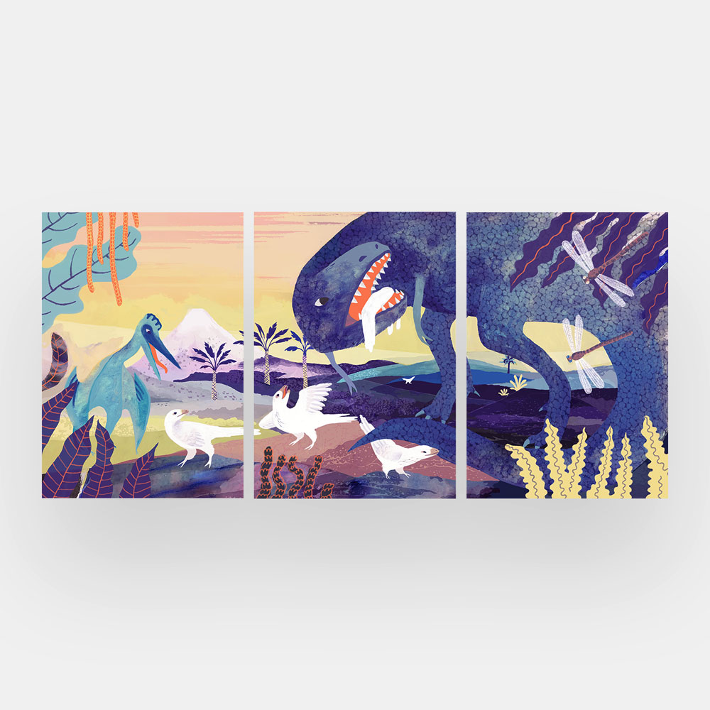 Dinosaurier Landschaft Triptychon