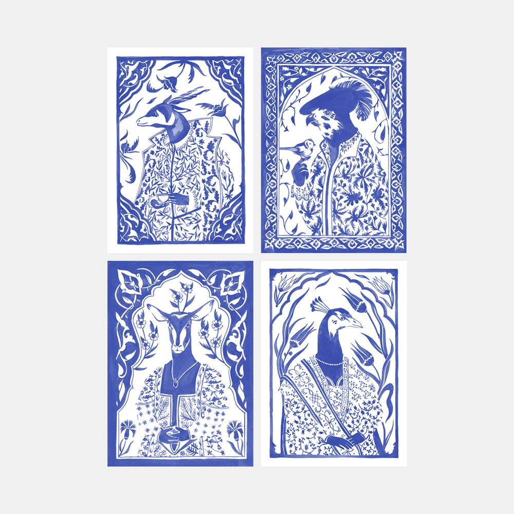 Porzellan Grusskarten Set mit 4 Karten