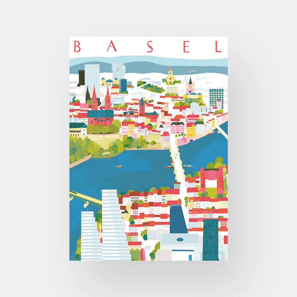 Basel Stadt Wimmelbild Plakat A2