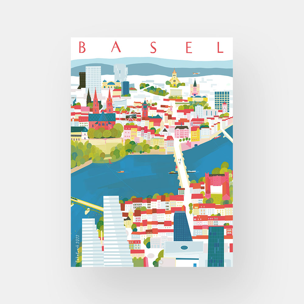Basel Stadt Wimmelbild Postkarte A5