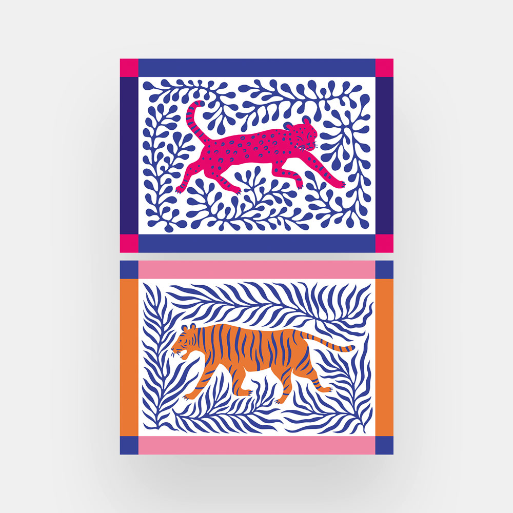 Postkartenset Leopard und Tiger Camouflage