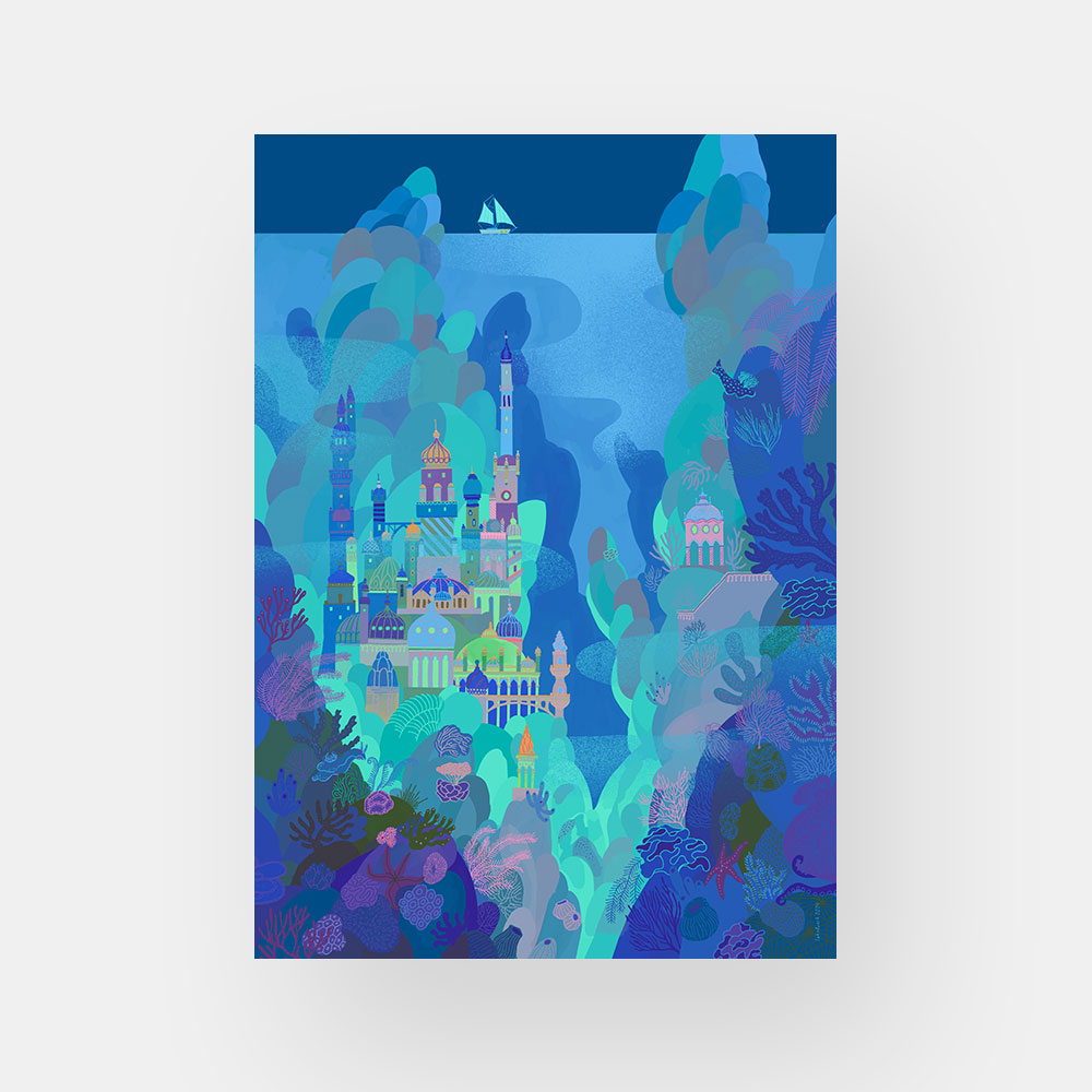 Illustration Poster Neptuns Garten Unterwasserwelt